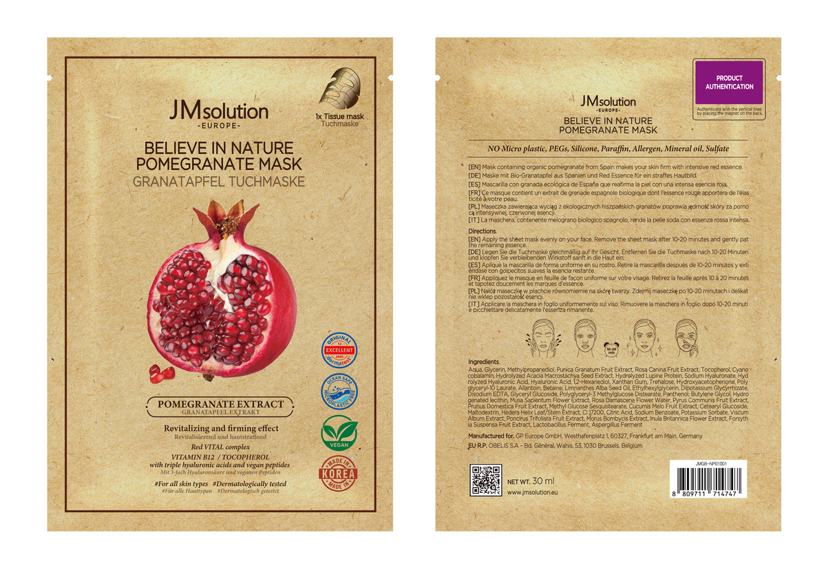 JMSOLUTION Europe BELIEVE IN NATURE POMEGRANATE MASK 10EA